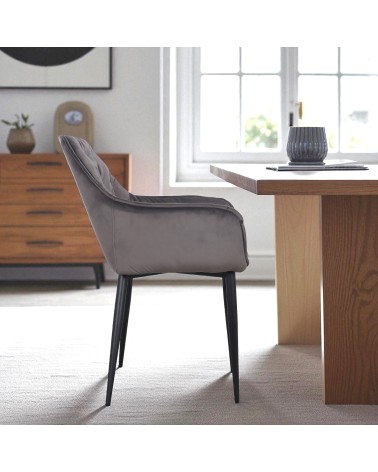 Chaise en velours gris capitonné - modèle Mildred