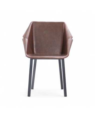 2 Chaises en cuir brun et métal noir - modèle Oxford