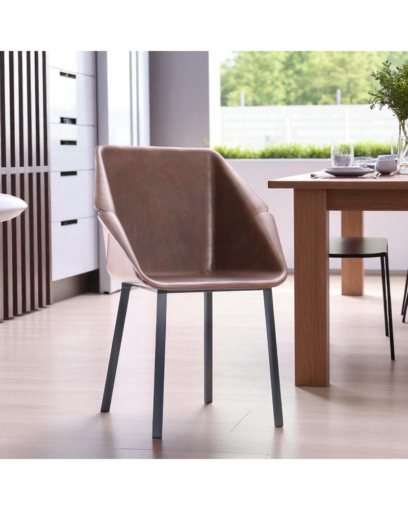 2 Esszimmer Stühle aus Leder und Metall - Modell Oxford