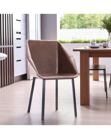 2 Chaises en cuir brun et métal noir - modèle Oxford