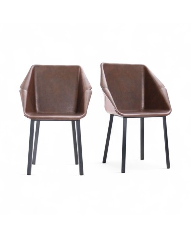 2 Chaises en cuir brun et métal noir - modèle Oxford