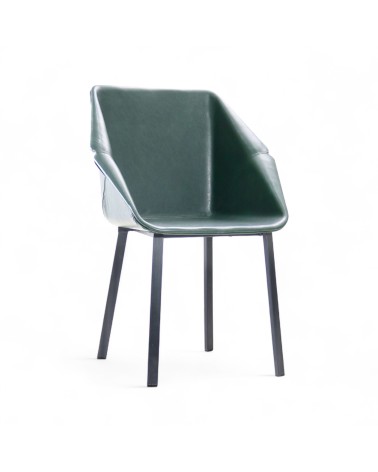 2 Chaises en cuir vert foncé et métal noir - modèle Oxford
