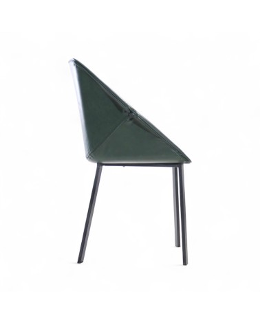 2 Chaises en cuir vert foncé et métal noir - modèle Oxford