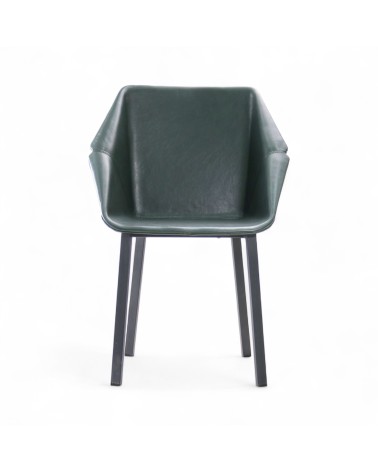 2 Chaises en cuir vert foncé et métal noir - modèle Oxford