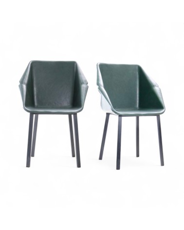 2 Chaises en cuir vert foncé et métal noir - modèle Oxford