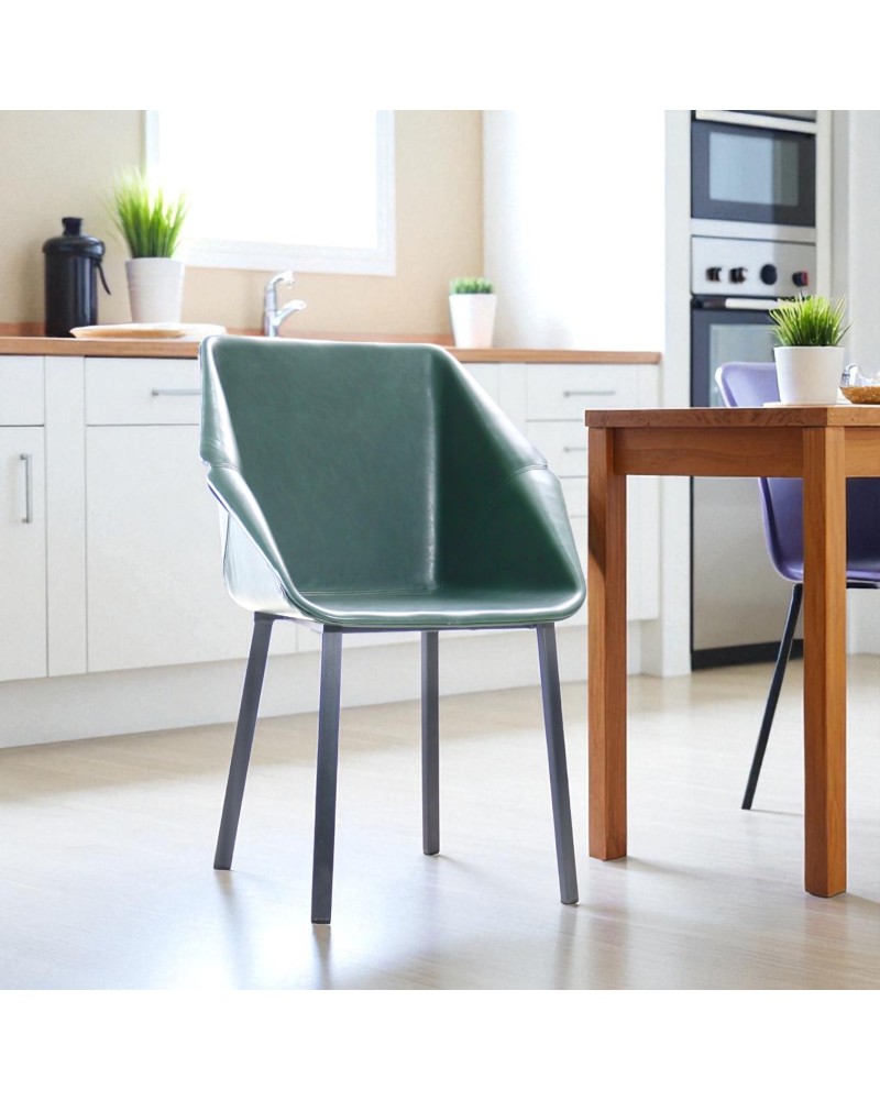 2 Esszimmer Stühle aus dunkelgrünem Leder - Modell Oxford