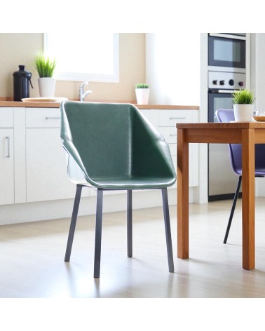 2 Chaises en cuir vert foncé et métal noir - modèle Oxford