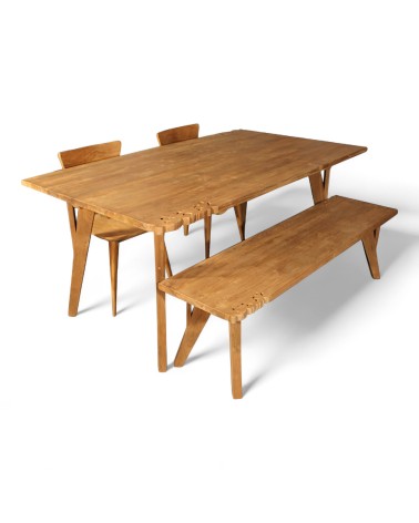 Banc bois recyclé de teck avec arabesques - collection Flores