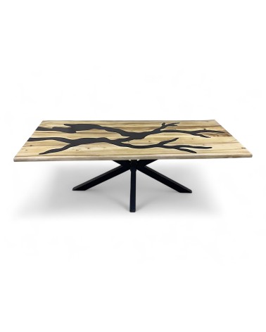 Table à dîner résine brune et bois de Suar clair 230 cm - modèle Jaspe