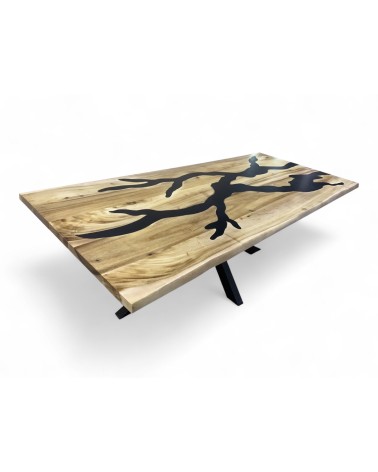 Table à dîner résine brune et bois de Suar clair 230 cm - modèle Jaspe