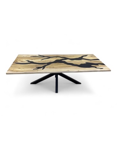 Table à dîner résine brune et bois de Suar clair 230 cm - modèle Jaspe