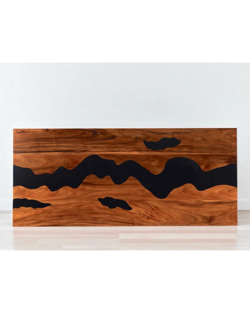 Table résine époxy noir et bois 230 cm - modèle Noir de Crimée