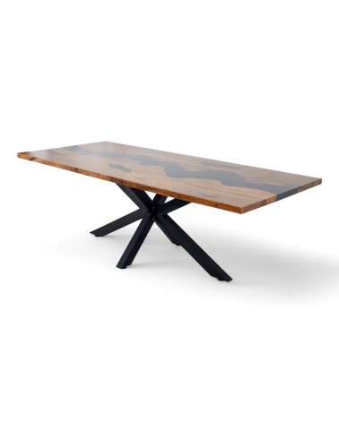 Table résine époxy noir et bois 230 cm - modèle Noir de Crimée
