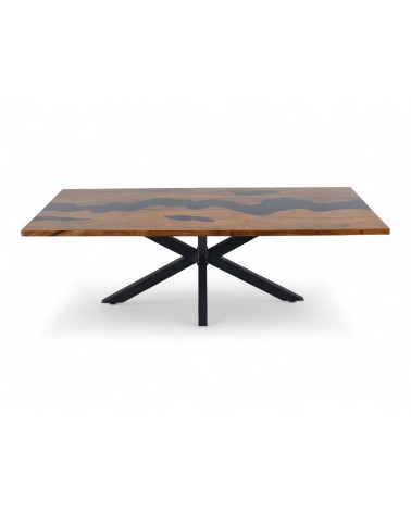 Table résine époxy noir et bois 230 cm - modèle Noir de Crimée