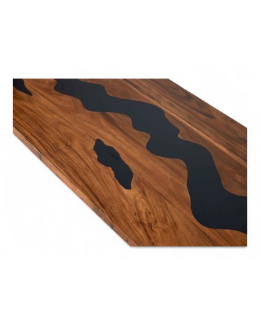 Table résine époxy noir et bois 230 cm - modèle Noir de Crimée