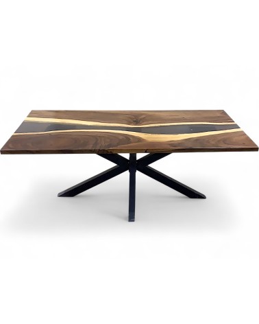 Table en bois de Suar et résine brune 200 cm - modèle Onyx