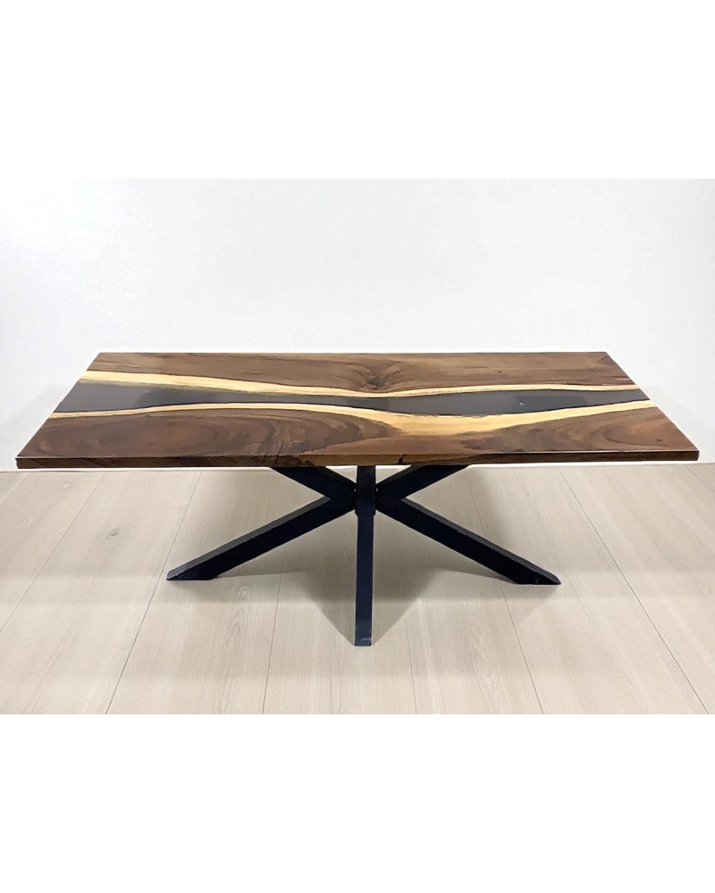 Table en bois de Suar et résine brune 200 cm - modèle Onyx
