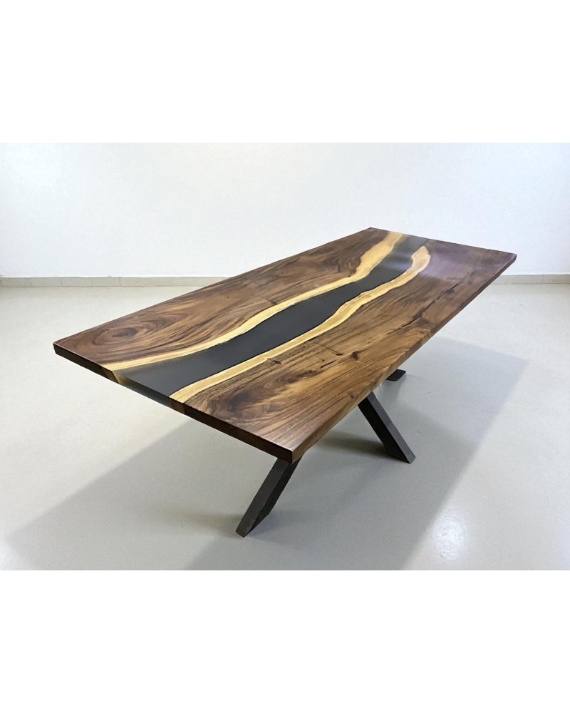Tisch gemischt aus Epoxydharz und Holz 200 cm - Modell Désir noir