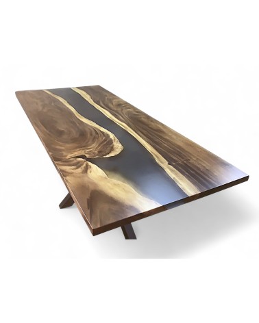 Table de repas design en Suar massif et époxy fumé 200 cm - modèle Agathe