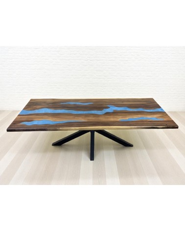 Table en bois massif et résine époxy bleu 200 cm - modèle Bleu de minuit