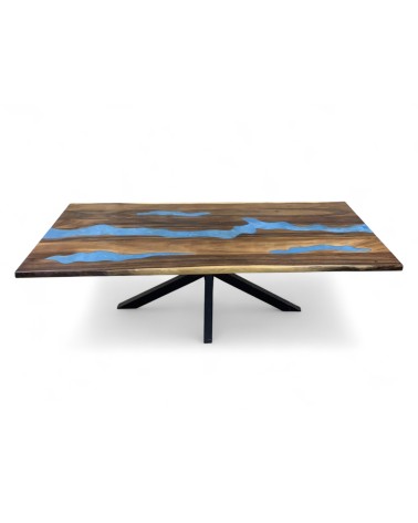 Table en bois massif et résine époxy bleu 200 cm - modèle Bleu de minuit
