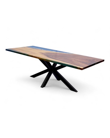 Tisch aus Holz und blaue Epoxidharz 230 cm - Modell Brume
