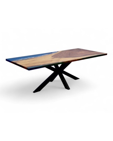 Table en bois et résine époxy bleu 230 cm - modèle Brume