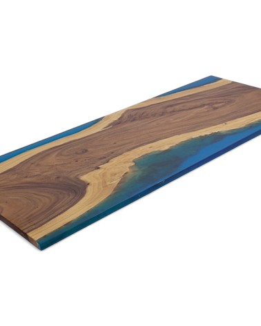Table résine bleue et bois brut de Suar 250 cm - modèle Sang Bleu