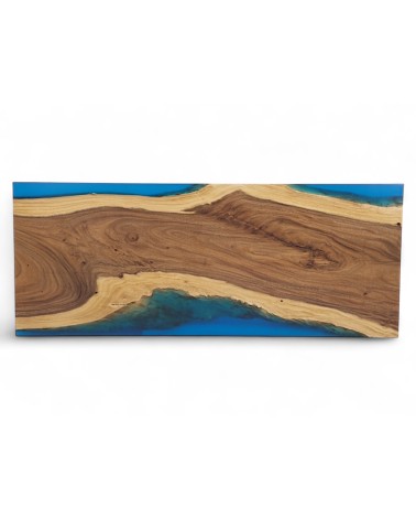 Table résine bleue et bois brut de Suar 250 cm - modèle Sang Bleu