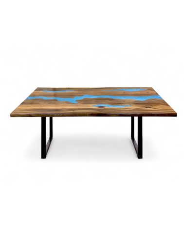 Table en bois de Suar et résine époxy bleu 180 cm - modèle Bitume