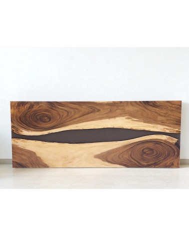 Tisch aus edlem Suar Holz und geräuchertem Epoxidharz 250 cm - Modell Cobalt