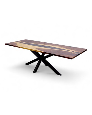 Tisch aus edlem Suar Holz und geräuchertem Epoxidharz 250 cm - Modell Cobalt