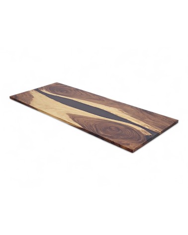 Tisch aus edlem Suar Holz und geräuchertem Epoxidharz 250 cm - Modell Cobalt
