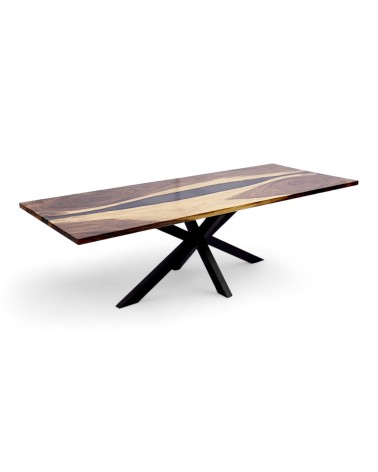 Tisch aus edlem Suar Holz und geräuchertem Epoxidharz 250 cm - Modell Cobalt