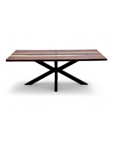 Table à manger en bois de Suar et résine 200 cm - modèle Carbone