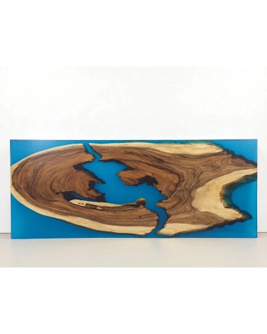 Tisch aus Suar Holz und blauem Epoxidharz 250 cm - Modell Blue Velvet