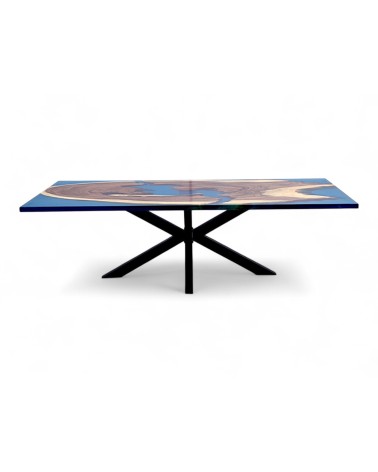 Tisch aus Suar Holz und blauem Epoxidharz 250 cm - Modell Blue Velvet