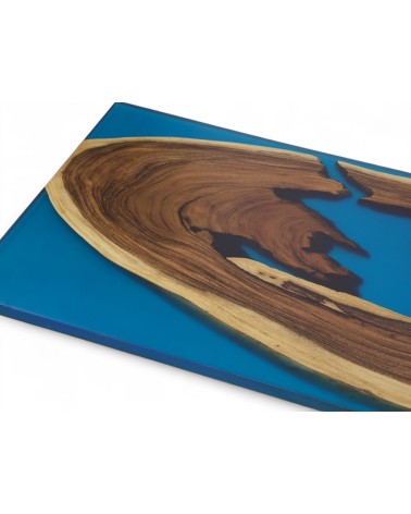 Tisch aus Suar Holz und blauem Epoxidharz 250 cm - Modell Blue Velvet