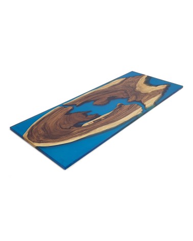 Table en bois de Suar et résine époxy bleu 250 cm - modèle Blue Velvet