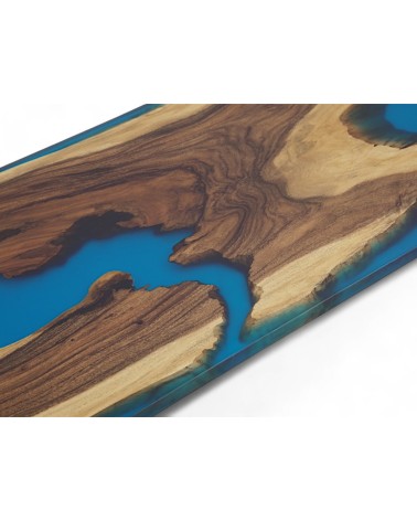 Tisch aus Suar Holz und blauem Epoxidharz 250 cm - Modell Blue Velvet