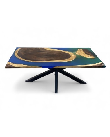 Esstisch aus massivem Suarholz und grünblauem Epoxidharz 180 cm - Modell Jade