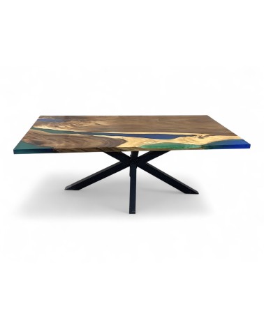 Esszimmertisch aus grünem und blauem Epoxidharz und Holz 200 cm - Modell Chlorophylle
