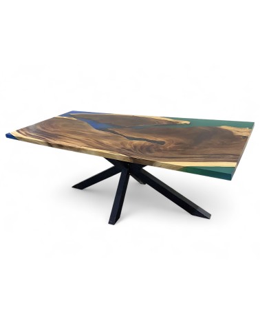Holztisch mit grünem und blauem Epoxidharz 200 cm - Modell Absinthe