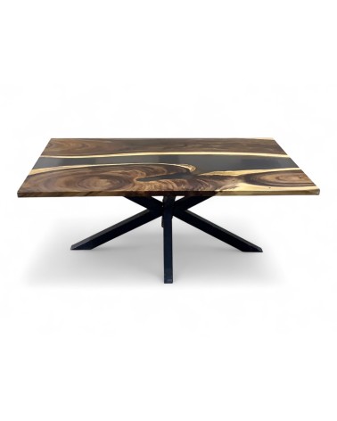 Table à manger en bois naturel et résine fumée 180 cm - modèle Truffe Noire