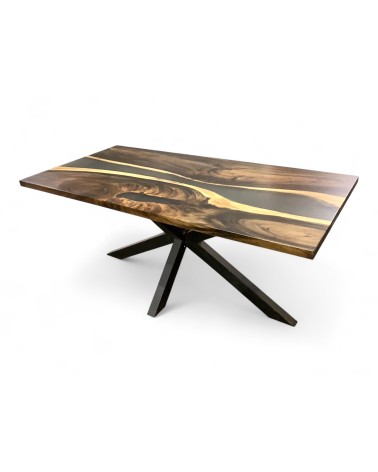 Table à manger en bois naturel et résine fumée 180 cm - modèle Truffe Noire