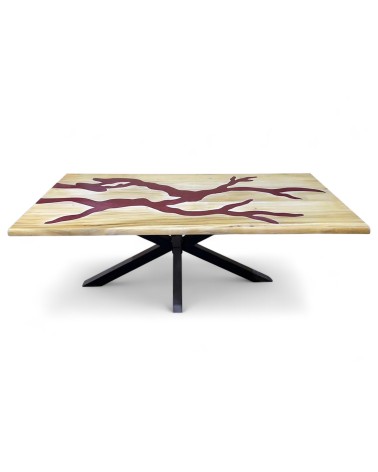 Table à manger bois de Suar et résine rouge 200 cm - modèle Sanguine