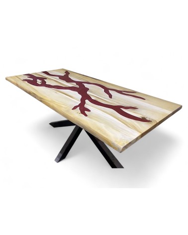 Table à manger bois de Suar et résine rouge 200 cm - modèle Sanguine