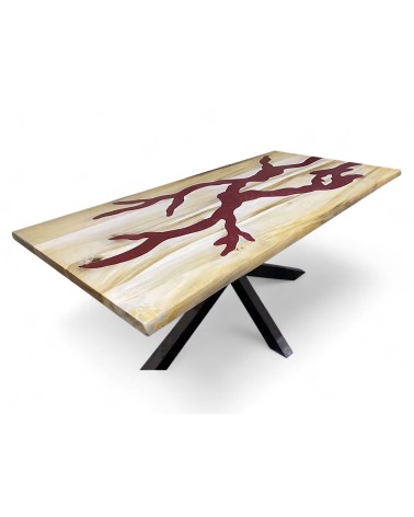 Table à manger bois de Suar et résine rouge 200 cm - modèle Sanguine